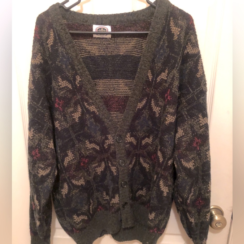 Vintage 80s Boho v neck button jacket/sweater